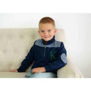 NEW LOVE THAT COTTON boys' miller pullover in navy with navy gingham